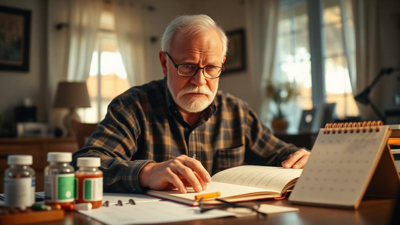 Clovis senior reviewing his Medicare annual notice of change at a desk