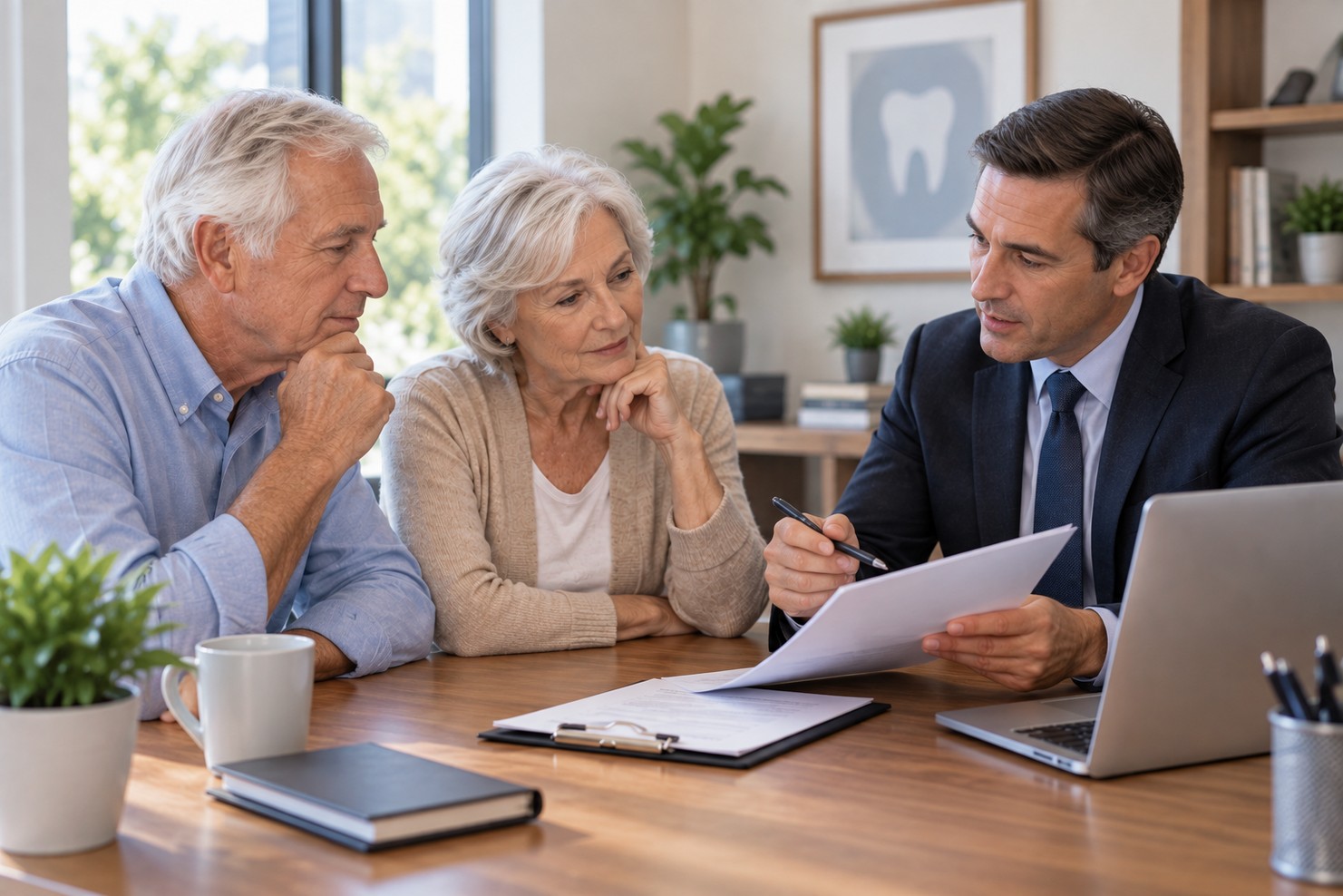 Senior dental insurance in California consultation with an insurance broker.