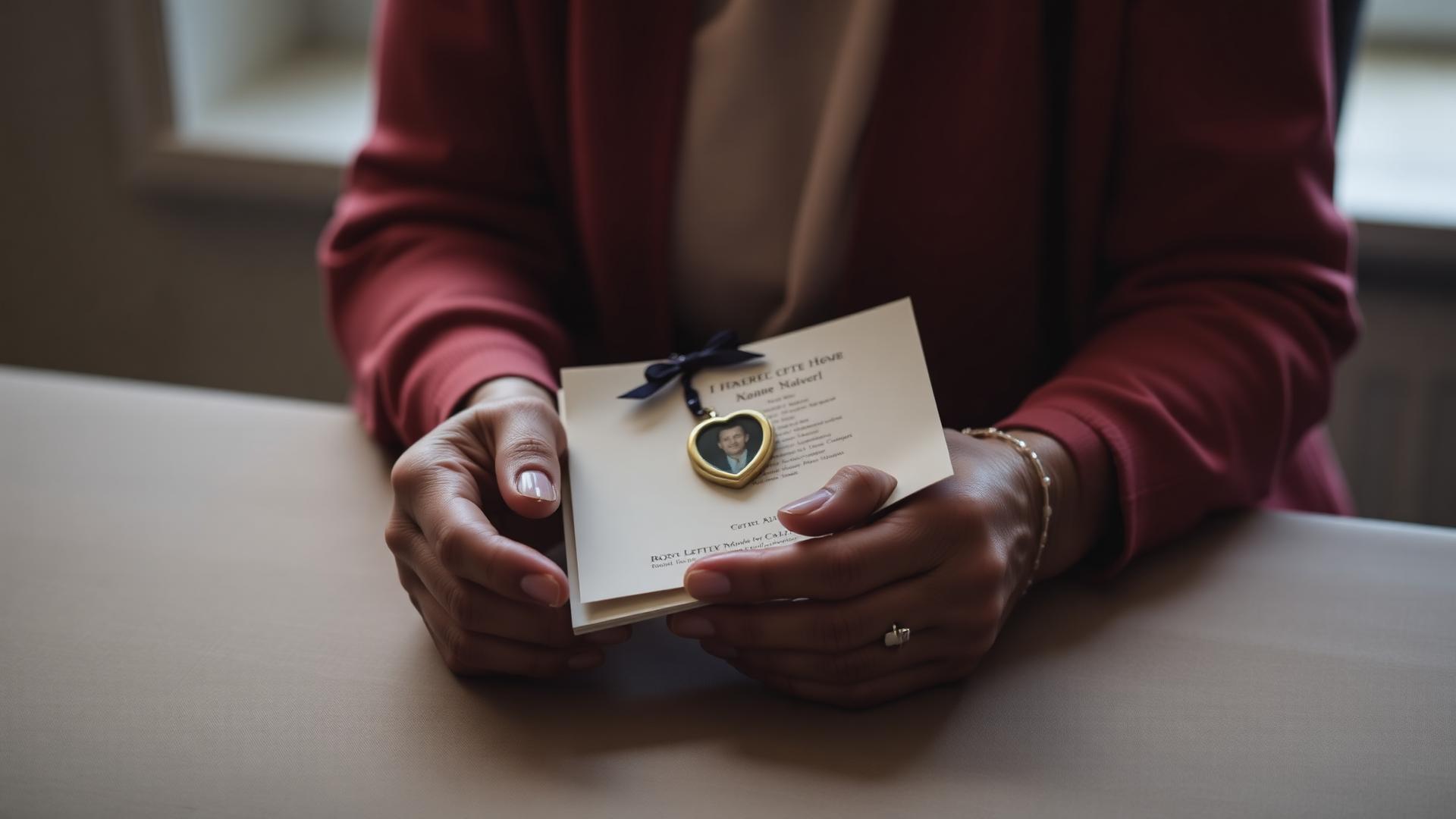 California widow holding a memorial keepsake and final expense insurance documents
