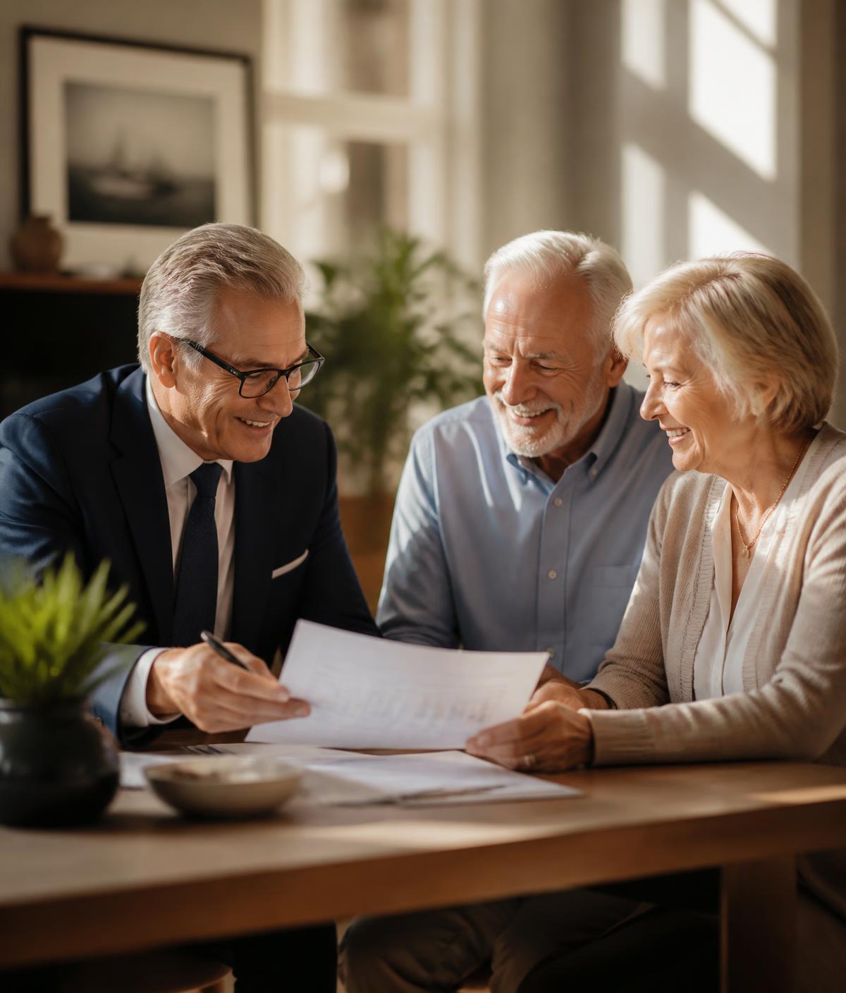 Jeff Swain reviewing Medicare plan options with a retired couple at their table